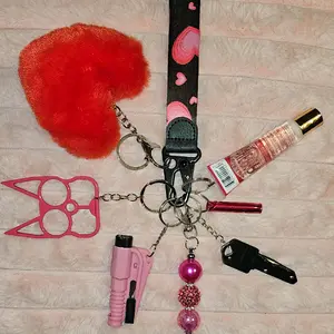 Valentine's Day Lanyard with Heart Pom-Pom Keychain Set Includes Self-Defense Tools and Pink Accessories