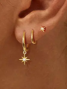 Mang Star Zircon Earrings Three-Piece Set, Fashionable Zircon Studs and Hoops, Luxurious Style, Daily Wear, Commuting and Dating Essential