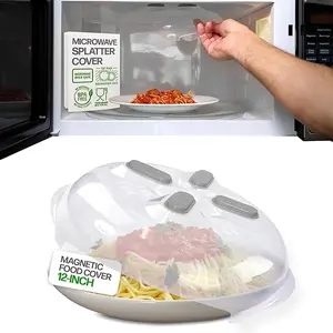 Magnetic drip-proof lid, 12-inch transparent BPA-free food lid with steam vent, ventilating disc guard with protection, splash-proof microwave oven lid, dishwasher-safe, space-saving magnetic storage device