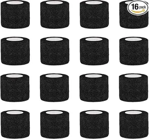 16 Pack Self Adhesive Bandage Wrap, 1" X 5 Yards Black Elastic Cohesive Bandage for Sports,Wrist Ankle,Vet Wrap,Grip Tape