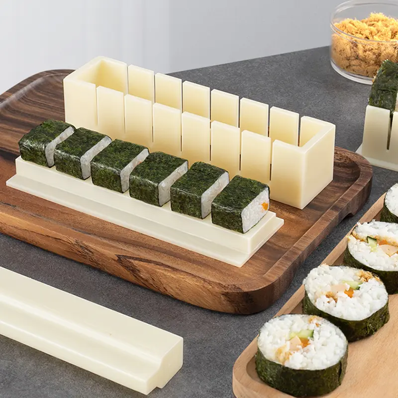 DIY Sushi Maker Mold Set, HIPS Non-Stick Sushi Rolling Tool with Cutting Groove, One Press Forming Sushi Making Kit for Home Kitchen Beginners, Easy to Clean Homemade  Rice Roll Mold