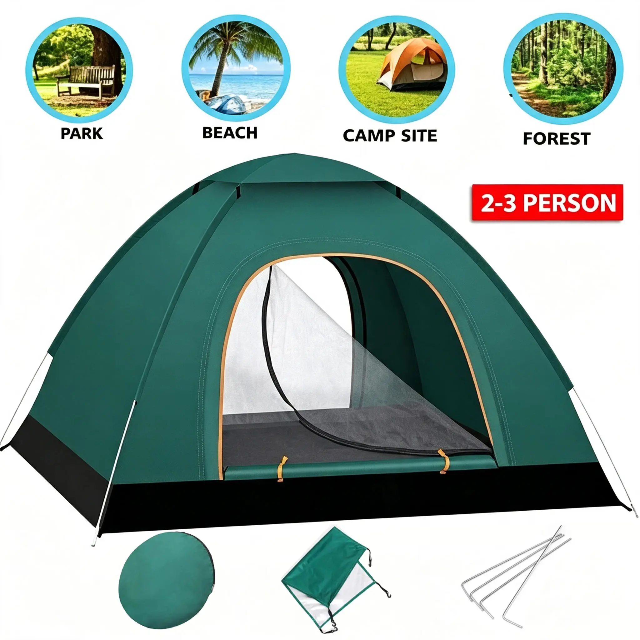 2-3 Person Foldable Oxford Fabric Tent - Instant Setup Taped, IPX4 Waterproof, UV Protection Camping Tent for Hiking Camps, Hiking/Light Outdoor, Compact Fit, Functional Outdoor Stuff for Adults