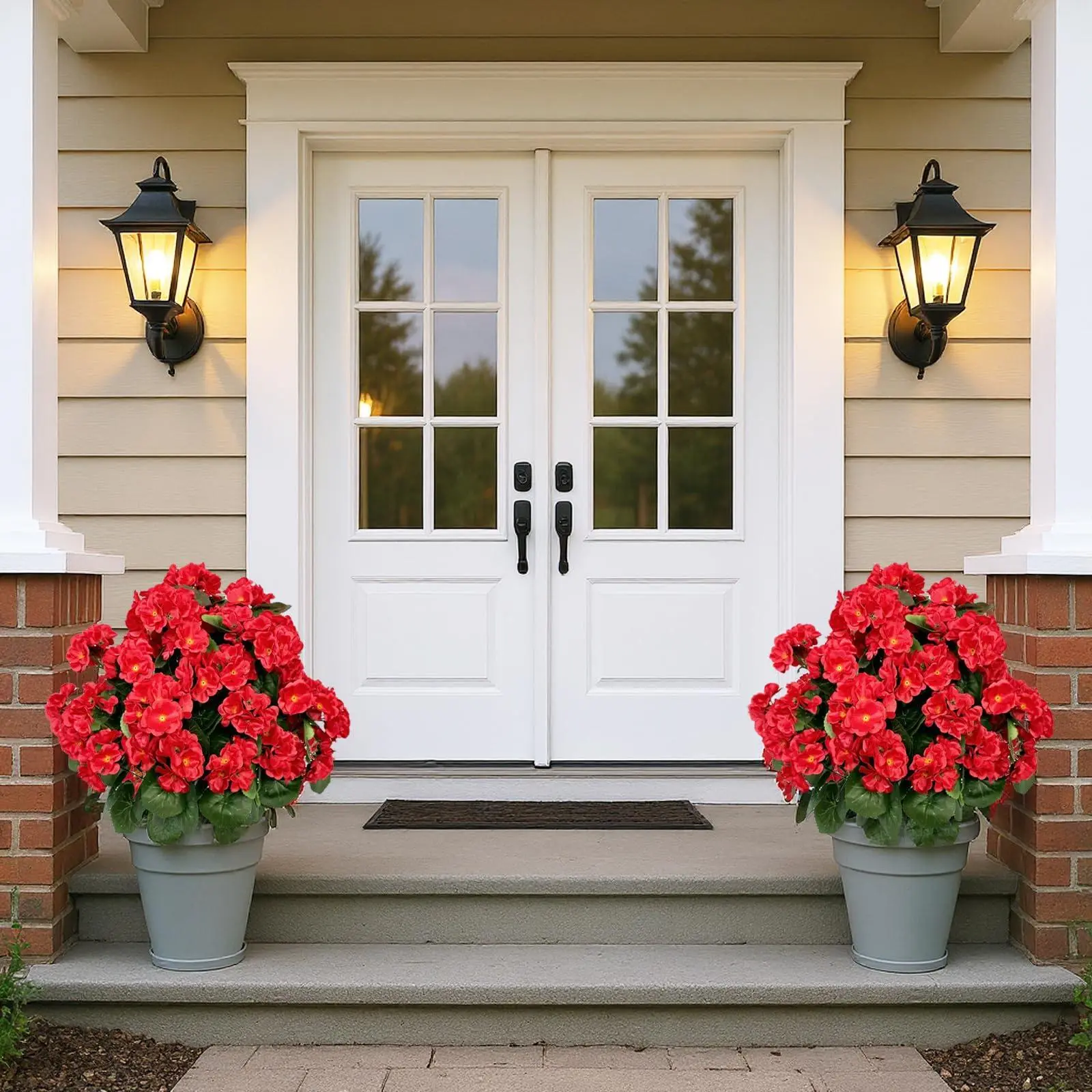 GARVEE 2-Piece 60cm Silk Artificial Begonia Ball Trees, UV-Resistant Shrubs with Ground Spikes, Realistic Red Flowers for Patio, Garden