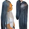 Women's Pre-Braided Synthetic Lace Frontal Braiding Wig - 32in/36in Straight Knotless Cornrow, Full Lace, Hand Crocheted, Blended Black with Baby Hair, Natural Hairline, Breathable, Comfortable, Durable, Wigs for Black Women, Crochet Braid Style