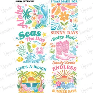 Sunny Days Mini DTF Transfer Gang Sheet 24.5" Wide x 36" Long Direct To Film Trendy Vibrant Designs for Stylish Wardrobe