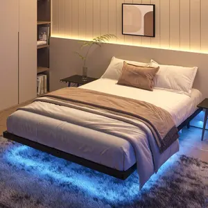 Bed Frame, Metal Platform Bed, Floating Bed Frame With LED Light, No Box Spring Needed, Easy Assemble, Black, Full/Queem/King, Bed Frame Queen Queen Bed Frame Bed Frame Full Full Size Bed Frame Bed Frame King King Size Bed Frame mirror