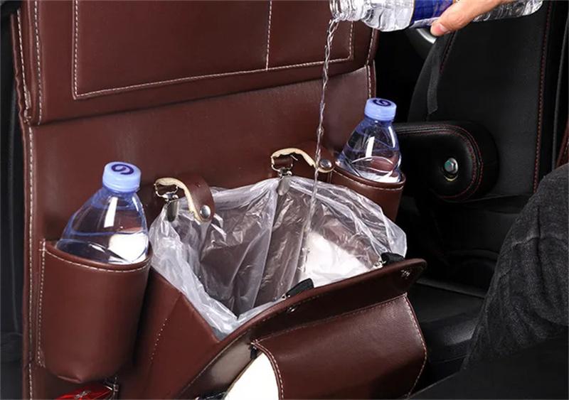 PU Leather Car Storage Bag Multifunction Seat Back Tray Hanging Bag Waterproof Car Organizer Automotive Interior Accessories