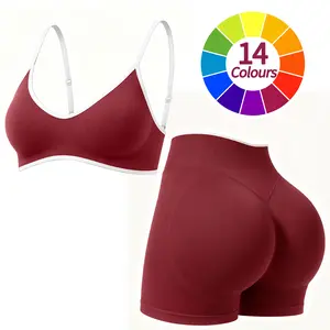 JGS1996 Two-Piece Set Women's Solid Color Bra Top & High Waist Shorts Sports Set for Yoga Fitness Gym Workout Running Breathable & Comfortable Activewear Summer