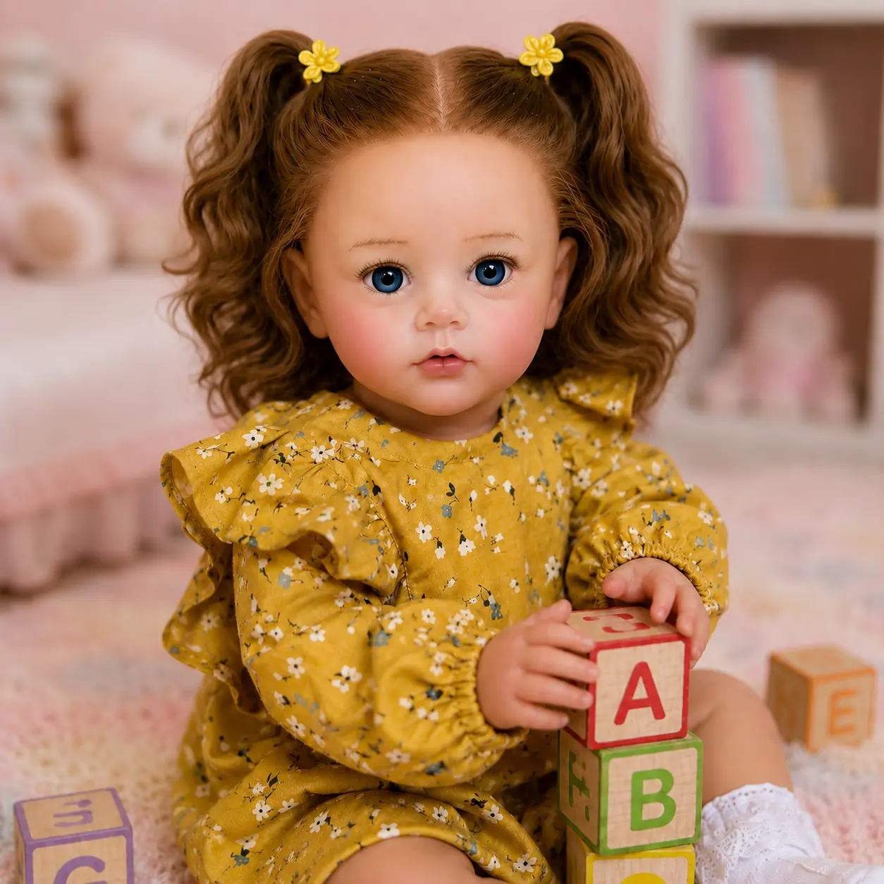 Lucky Reborn Doll 22" Full Silicone Body Girl Doll with Golden Curls, 3-Piece Complete Accessory Set, Sit-and-Stand Realistic Soft Toy, Birthday Gift for Children's Development