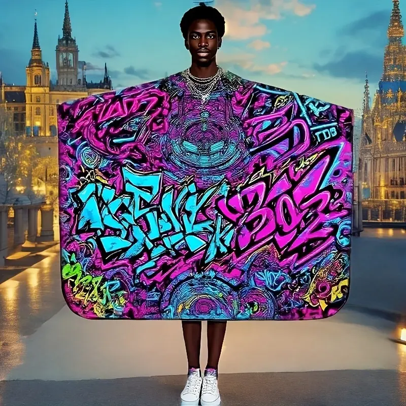 Hairdressing Cape - Large Salon Barber Cape, Graffiti Design Non-Stick Haircut Cloth for Hair Stylists & Barbers, Durable Waterproof Easy-Clean Salon Apron & Barber Accessories, Barber Equipment for Home & Commercial Use, Barber Supplies