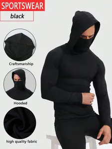 Men's Hooded Compression Long Sleeve Shirt with Face Mask, Quick Dry Athletic Workout Top, High Quality Breathable Fabric for Training, Running, Tactical Use #tiktokmademebuyit