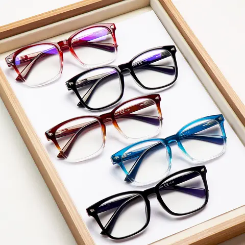 5-Piece Gradient-Tint Blue Light Blocking Reading Glasses Suitable For Men And Women Large Rectangular Frame Design Flatters Face Shapes Spring Hinges Ideal For Daily Wear, Outings, And Work