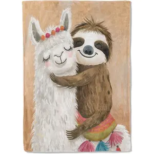 Whimsical Llama & Sloth Plush Throw Blanket | Ultra-Soft, Lightweight Flannel | Comfy Warmth, Anti-Pilling | Ideal for Couch, Bedroom, Travel for Children & Adults 60×50in