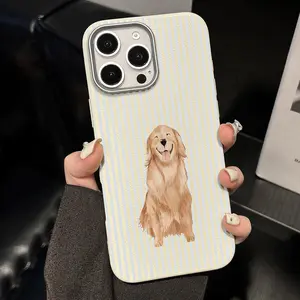 Cute Golden Retriever Blue Stripe Pattern Phone Case TPU Soft Silicone,Fully Protected & Shockproof For iPhone 17 16 15 15Pro Max 14 14Pro 13 12 11 X Girl, Ideal Gift for Friends and Family