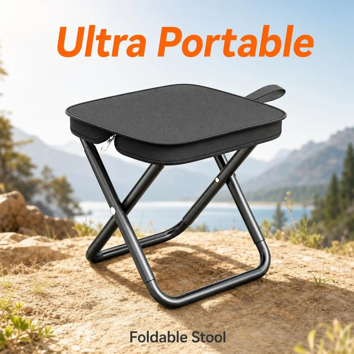 Ultra-Portable Carbon Steel Folding Small Stool - Black Heavy-Duty Compact Fold Collapsible Seat for Fishing Trip, Outdoor Sports, Flat Ground Use, Unisex