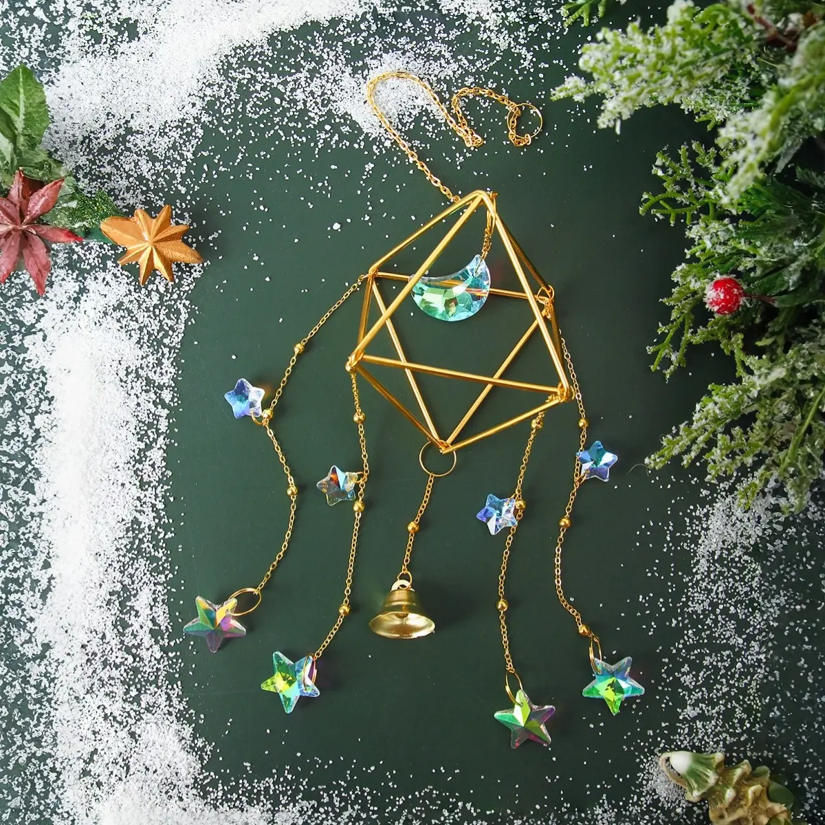 Crystal Moon Bell Wind Chime, Dreamcatcher Hanging Decor for Bedroom Balcony Porch Window Sill Decoration, Hanging Ornaments