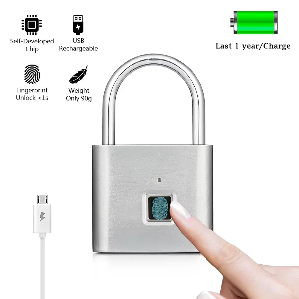 Fingerprint Lock Smart Padlock Thumbprint Door Padlocks Portable Anti-Theft Fingerprint Lock for Bag Drawer Suitcase LEVCOECAM