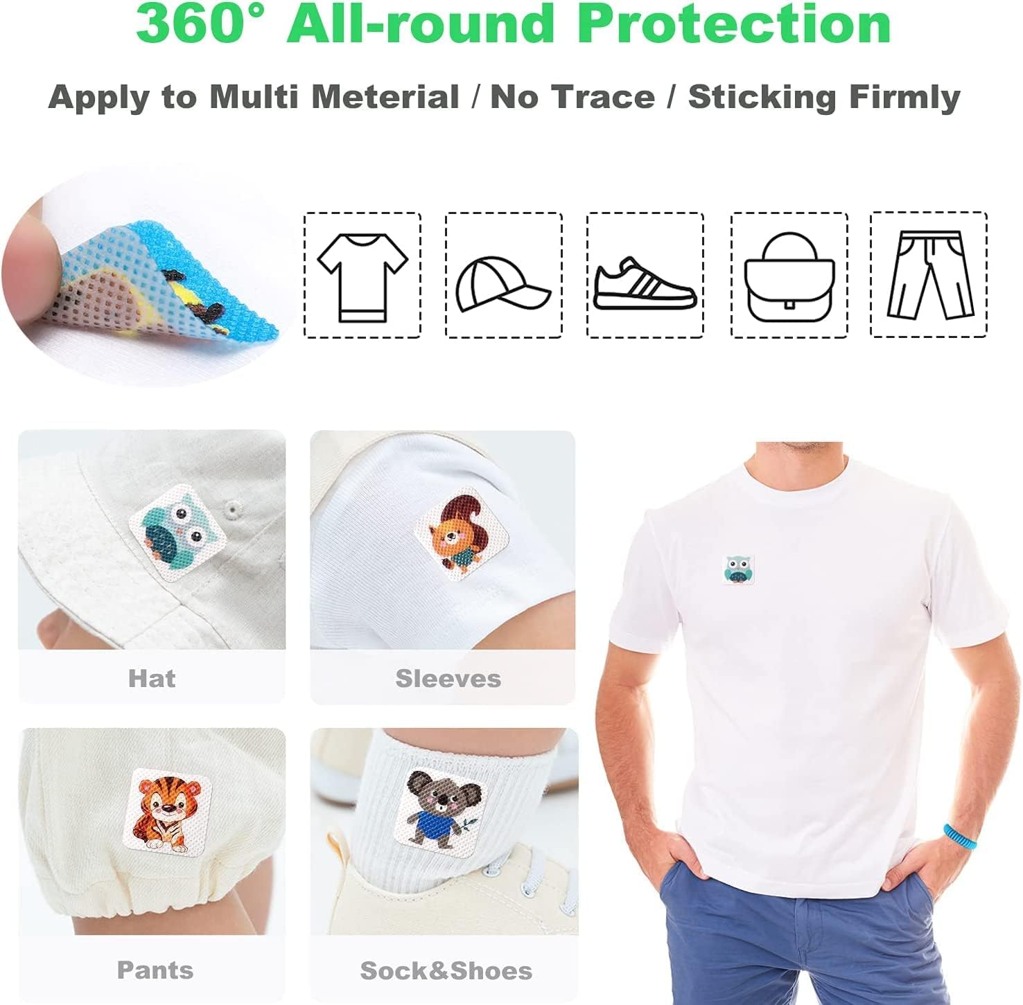 Mosquito Repellent Patches with Essential Oils for Kids & Adults Cute Animal Shapes DEET-Free Plant-Based Bug Protection Badges for Family Camping Travel & Outdoor Fun