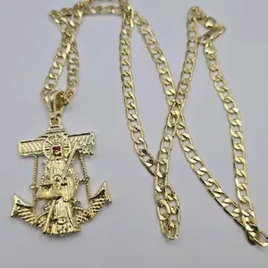 LA SANTA MUERTE/ THE GRIM REAPER Cuban link necklace gold-plated 24"inches red eyes