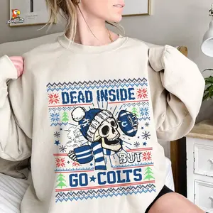 Indianapolis Football Ugly Sweatshirt, Dead Inside But Go Colts Sweatshirt, Football Sweatshirt, Football Fan Christmas Shirt