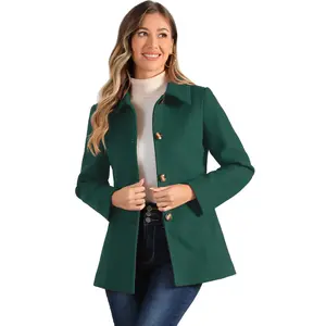 INSPIRE CHIC Women's Work Office Winter Overcoat Single Breasted Point Collar Pea Coat X-Small Dark Green