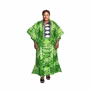 Women's Casual African Print Green Maxi Dress - Medium Grade Ankara with Popcorn Design, Geometric Pattern | Women's Clothes, Casual Clothes