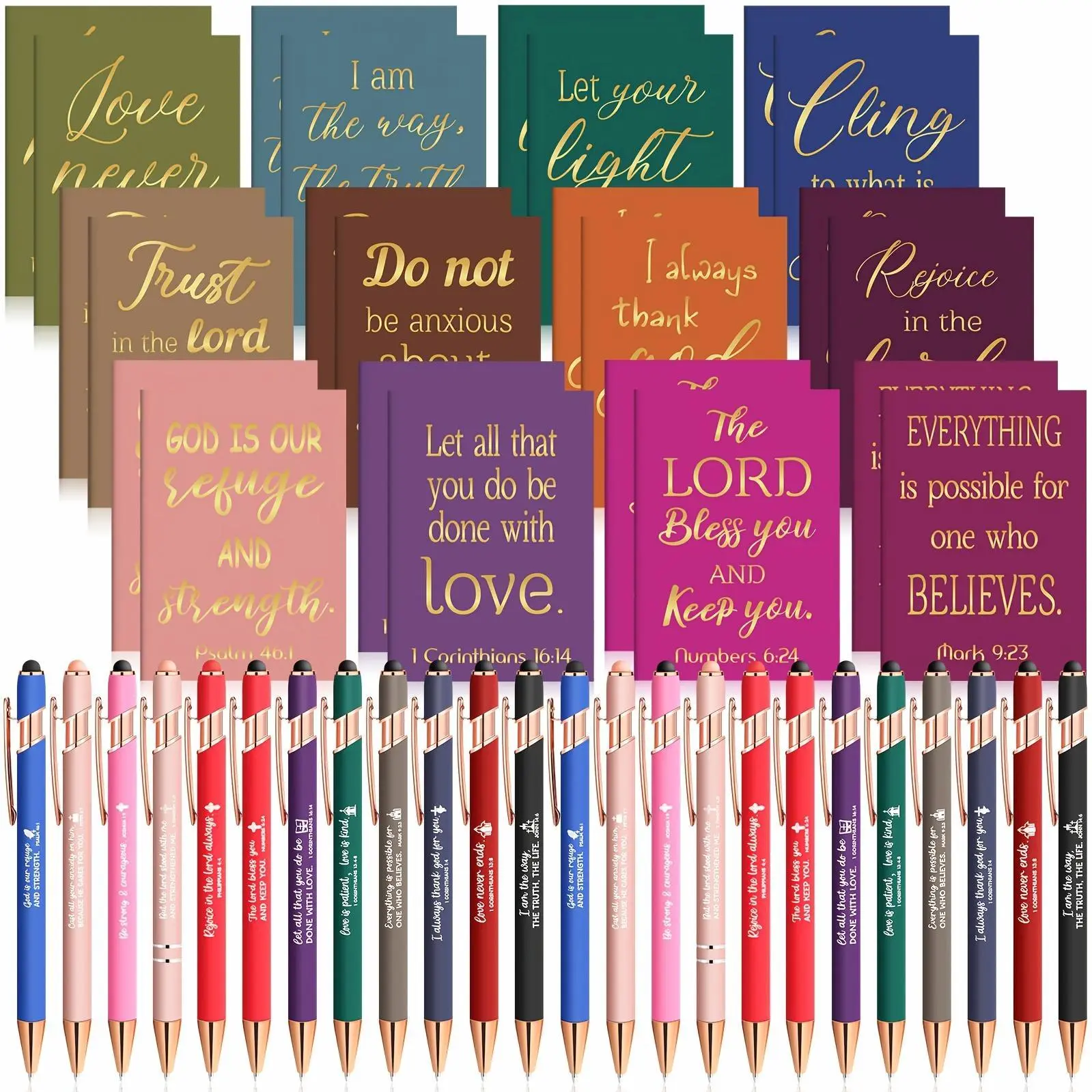 Classic Office Stationery Set (48-Piece) - 24 Ballpoint Writing Tools, 24 Notebooks with Quote Covers, Motivational Gifts for Women