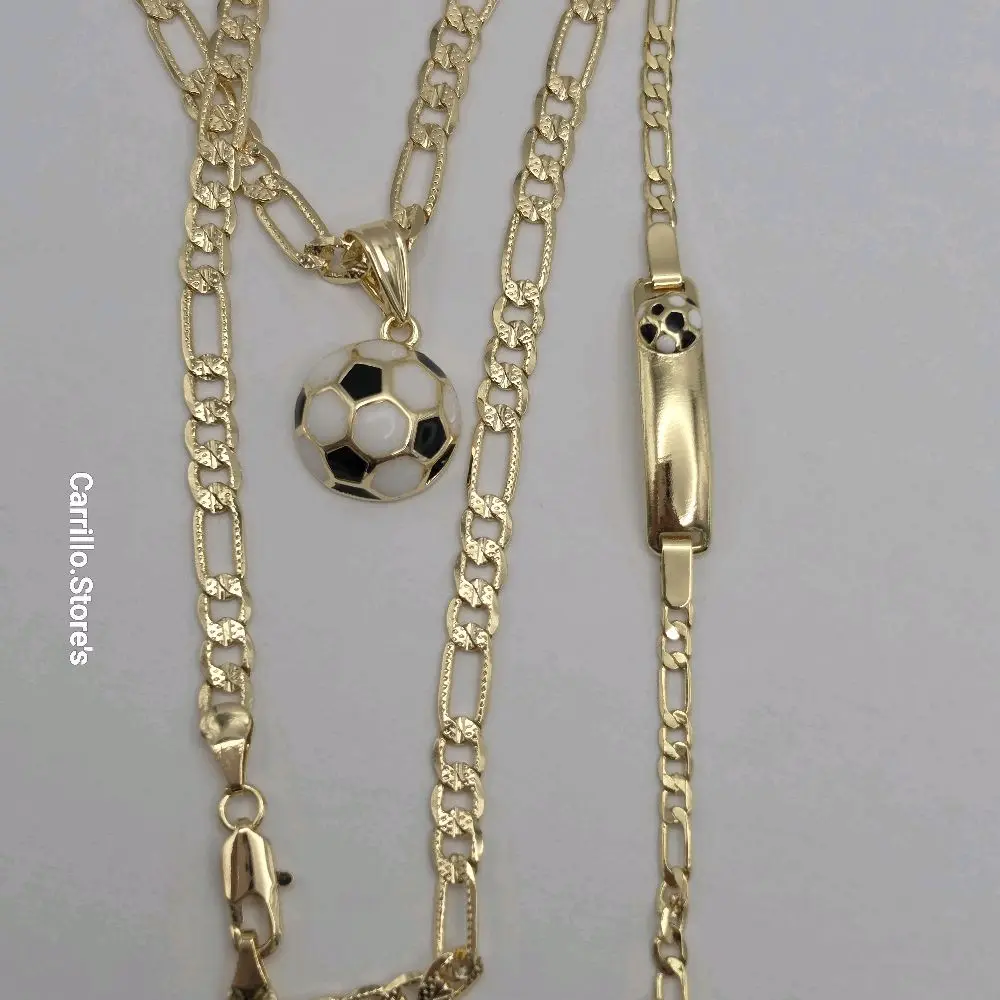 soccer ball (B) figaro style chain 18"inches and bracelet gold-plated 6"inches small sizes bracelet engraving available kids sizes