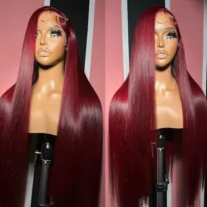 Wine Red Color Straight Synthetic Lace Front Wig for Women, 32 Inch, 180% Density, 13x5x1 Lace Frontal, Reddish Brown Heat Resistant Fiber Hair, Glueless Fashion Wig for All People Halloween Wig