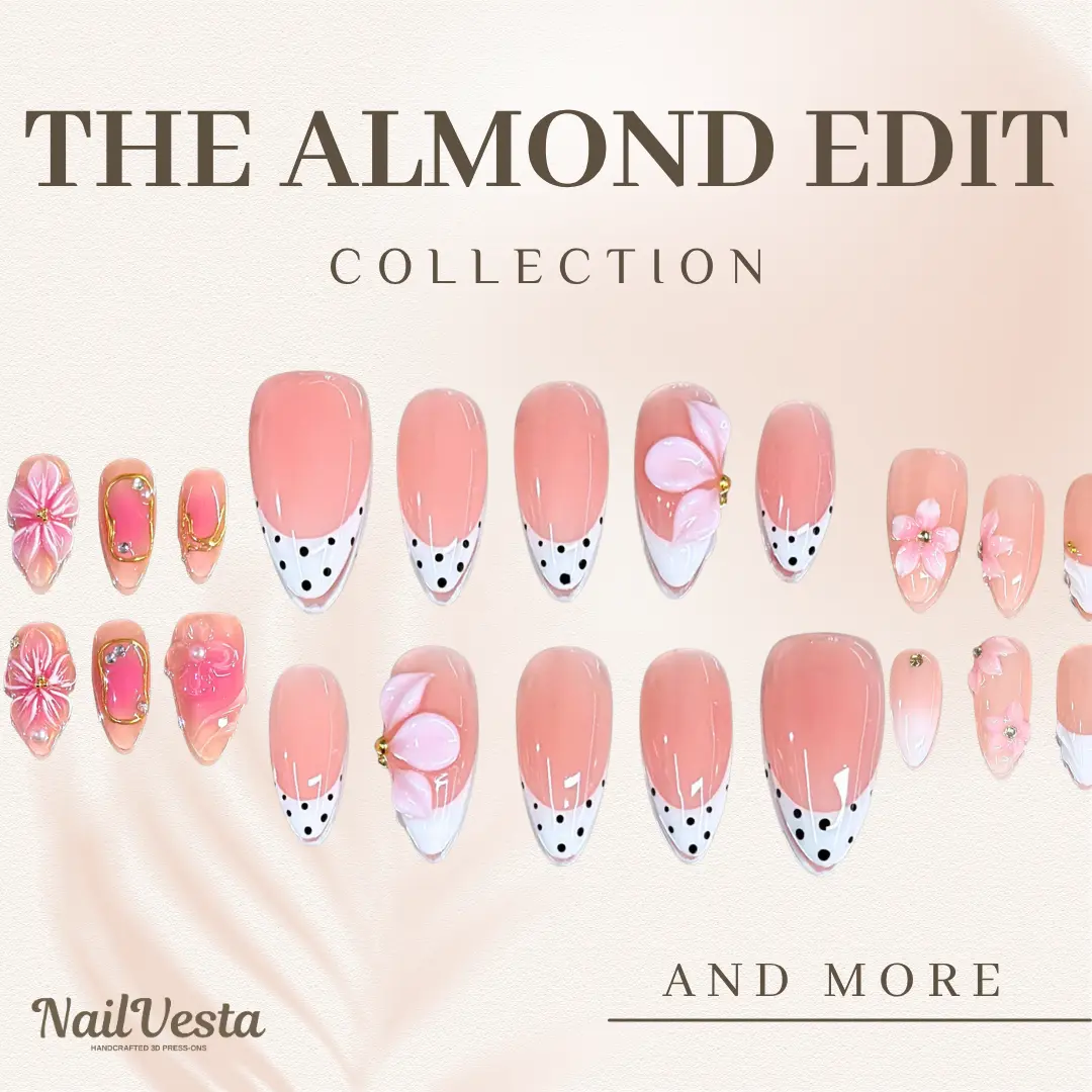 NailVesta THE ALMOND EDIT – 100% Handcrafted 3D Press-On Nails | Reusable, Long-Lasting, Salon-Quality