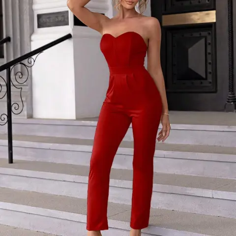Women's Solid Backless High Waist Fitted Tube Jumpsuit, Nightclub Jumpsuit, Summer Clothes Women, Sleeveless Strapless Jumpsuit for Party Club Dating, Ladies Summer Clothes Womenswear Style Fit