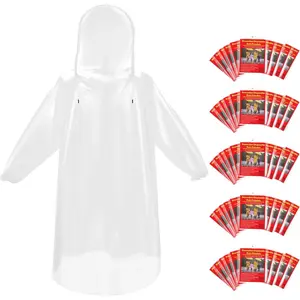 6,20 &50 Pack Disposable Waterproof PE Rain Ponchos for Adults,Youth with Drawstring, Camping & Emergency