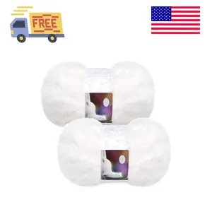 2 Pieces Soft Fur Yarn - Fuzzy, Fluffy Faux Fur Eyelash Yarn, Cream 30m/50g Each(White)