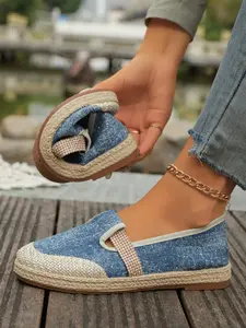 Boho Knit Women's Lightweight Casual Slip-On Loafers, Comfortable Daily Wear Shoes, Over-The-Knee Canvas Textile Sneakers
