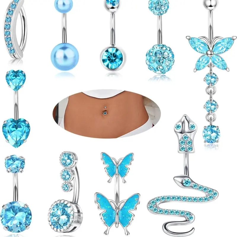 Butterfly & Snake & Heart Design Belly Ring, Navel Piercing Jewelry, Rhinestone Decor Belly Piercing Set, Body Piercing Jewelry for Women & Girls, Belly Button Piercing, Belly Button Rings, Body Jewellery