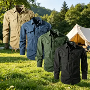 Single pack lightweight long-sleeve outdoor fishing shirt with cooling effect, made from stretchy nylon and spandex, featuring breathable sleeves that can be rolled up, a front zipper, and spacious pockets.