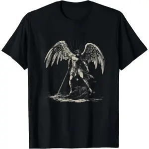 Archangel Michael Shirt Christian Streetwear Religious Gift for Him or Her Faith Apparel Comfort Tee Church Wear Catholic Clothing 100% Cotton Graphic Pattern Seamless Underarm Design - Casual, Fabric