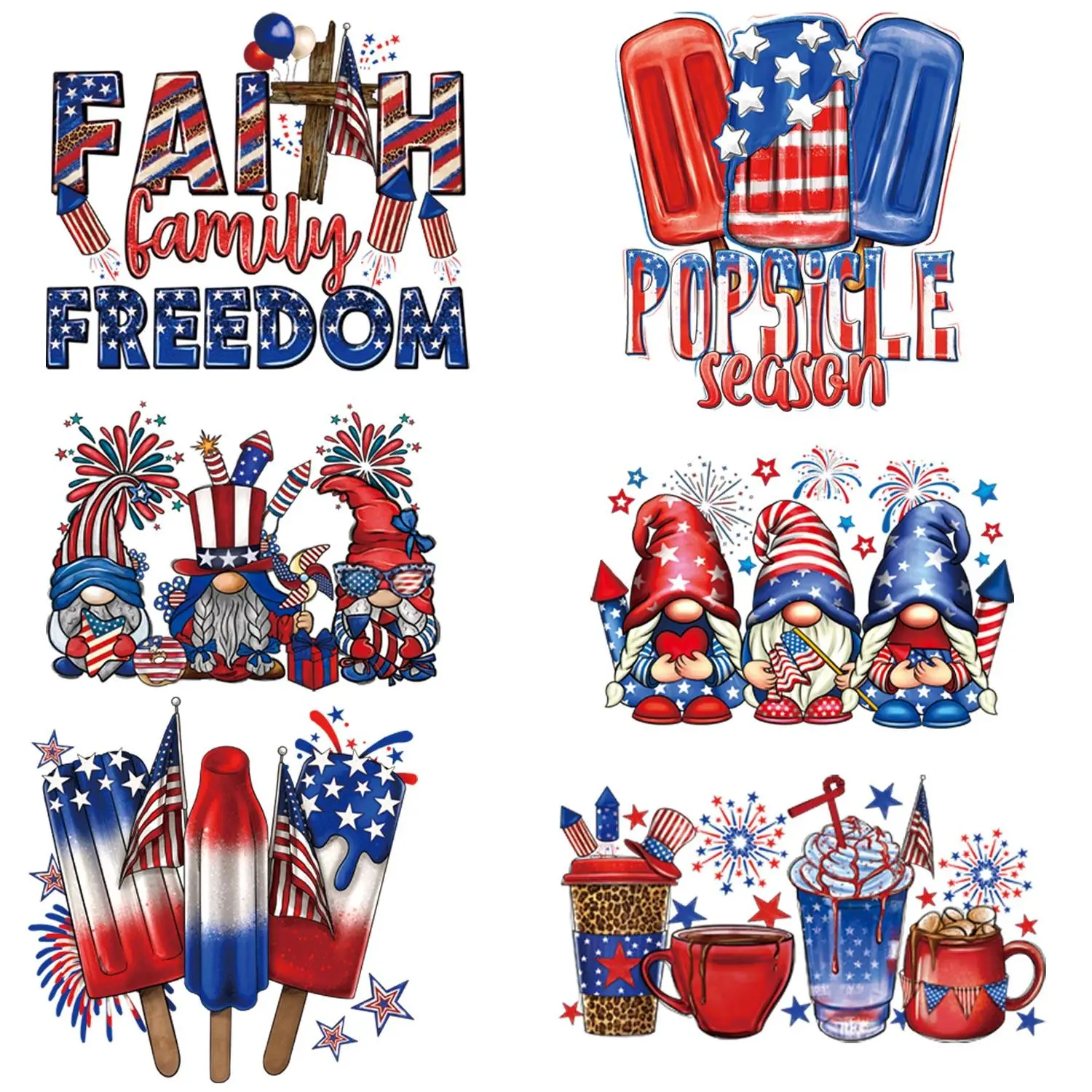 6pcs Independence Day Themed Iron On Decal, 6 Counts/set DIY Heat Transfer Sticker For Clothes, DIY Decoration Thermal Sticker For T-shirt, Hoodie, Ja