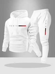Men's Hooded Sweatshirt Matching Clothing Set, Letter Print Long Sleeve Pullover + Drawstring Casual Pants, Fall & Winter Fitted Style, 2 Piece Outfit