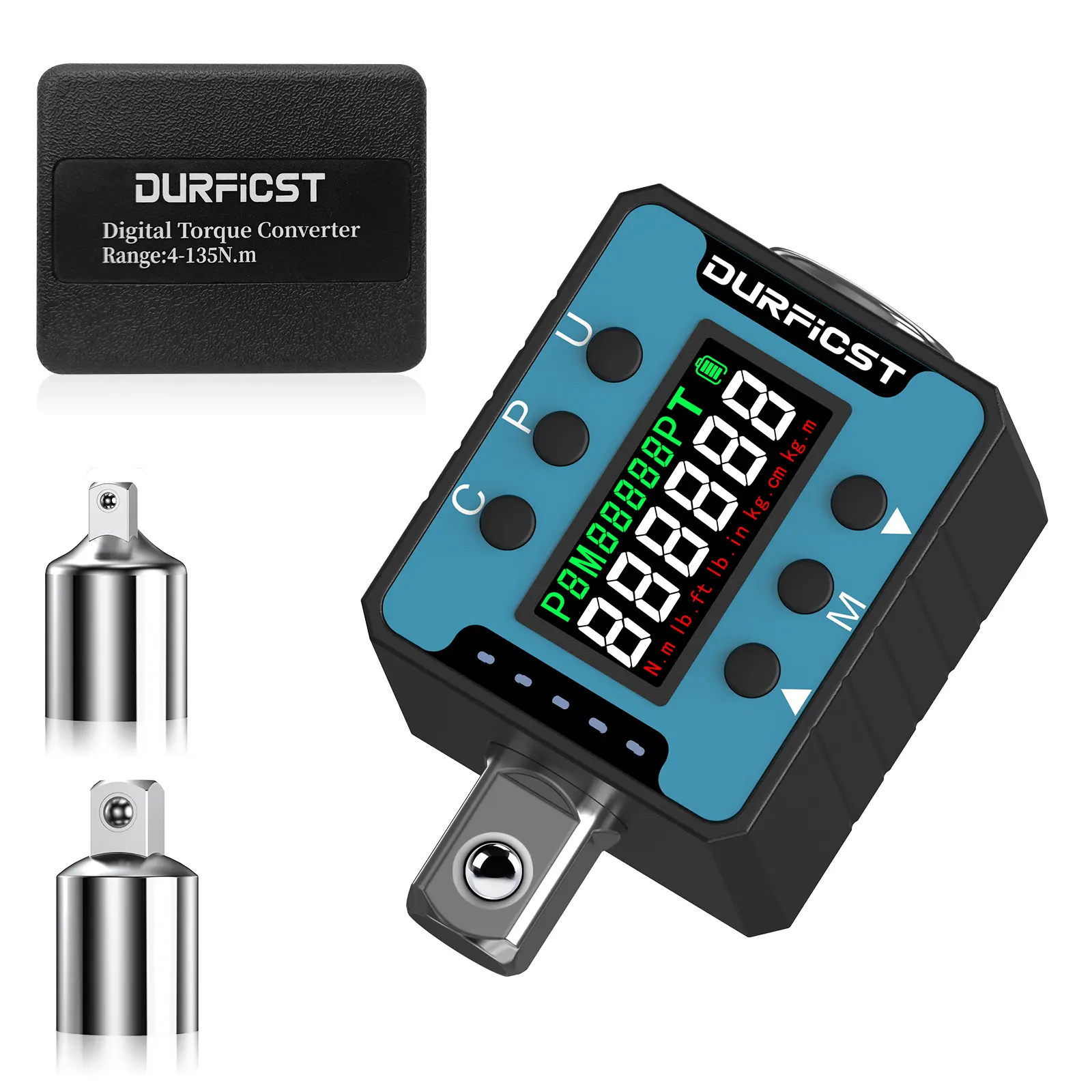 Digital Torque Wrench,DURFICST 1/2" Digital Torque Adapter with Backlight/Alarm, Electronic Torque Wrench Converter with ±2% Accuracy, Range 4-135 N.m,Buzzer and LED Indicator, for Automotive Repair.