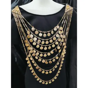 New Algerian Bridal Jewelry Multi Chain Full Handmade Coin Large Necklace Head Chest Chain Arab Wedding Dress Body Jewelry
