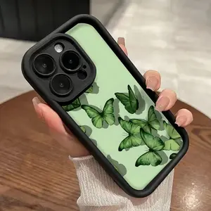 Green Butterfly Pattern TPU Phone Case for iPhone 16 15 14 Pro Max 13 12 11 XR XS Plus Shockproof Non Slip Military-Grade Protection Silicone Cover Cellphone Protective