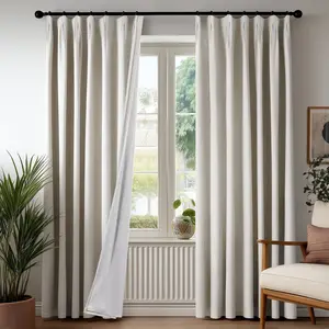 Deconovo Linen-Textured Blackout Pinch Pleated Curtains with Adjustable Plastic Curtain Hooks, Lined Pleated Window Drapes, Track & Ring Hook Compatible