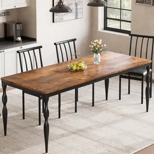 Garvee Rectangular Dining Table 180 cm for 6-8 People | Rustic Wooden Kitchen Table with Thick Top and Sturdy Metal Legs – Farmhouse Style for Dining Room and Living Room