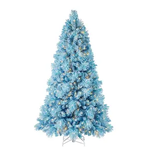 Home Heritage 6.5ft Snowdrift Artificial Christmas Tree — Pre-Lit with Blue Flocked Branches, 500 Warm White LED Lights, 777 Branch Tips