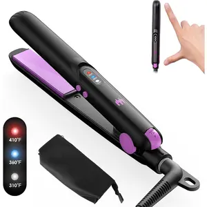 Mini Flat Iron, 0.7 Inch Ceramic Small Hair Straightener for Short Hair Curls Bangs, Portable Travel Iron Dual Voltage with Travel Pouch, 3 Temperature Adjustable