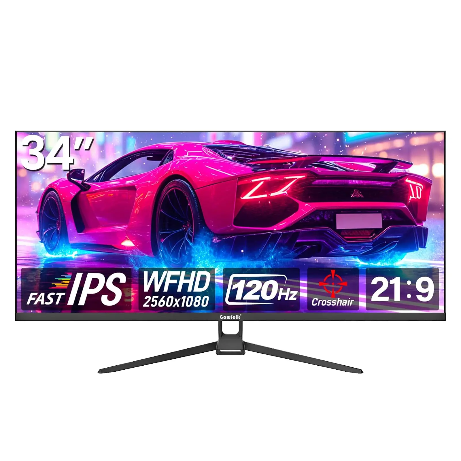 34 inch IPS 120Hz Gaming Monitor, Ultrawide PC Screen 2560×1080P Ultra-Thin Zero Frame Computer Display for Home Office Business, DP, HDMI, Wall-Mounted
