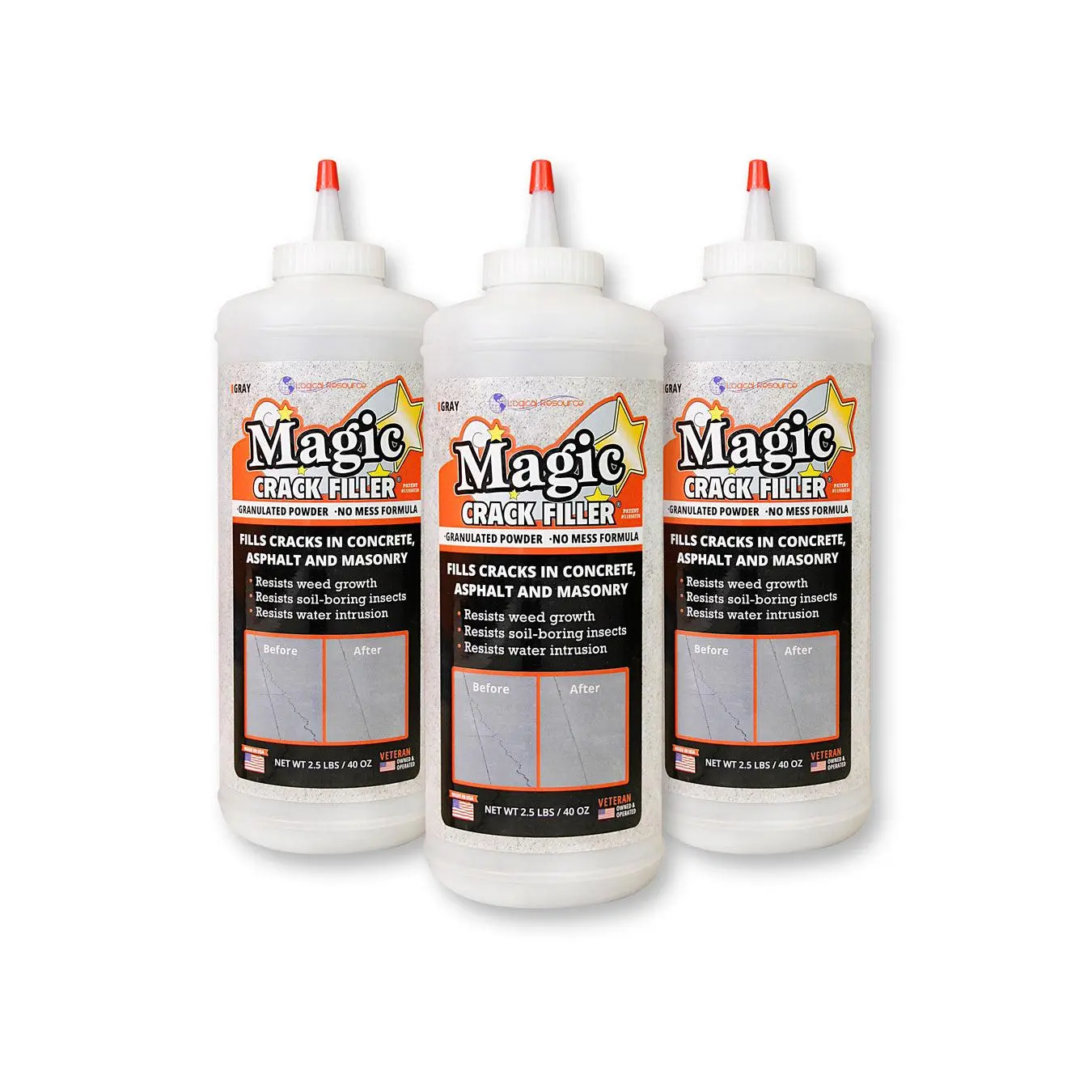 Magic Crack Filler Gray 2.5lb./40 oz. Bottle 3-Pack - Ultimate Solution for Concrete and Masonry Cracks - Easy Application to Keep Surfaces Strong and Lasting!