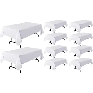 10 Pack White Tablecloth 60 x 102 Inch, Rectangle Table Cloth for 6 Feet Tables - Stain and Wrinkle Resistant Washable Table Cover for Dining Tables, Buffet Parties and Camping