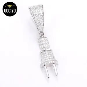 【#P284 】925 Sterling Silver Synthetic Moissanite Plug Pendant Necklace For Men's Hip Hop Jewelry Women Fine Jewlery